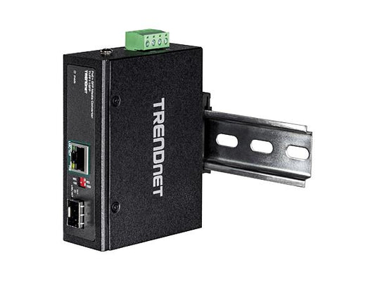 Hardened Industrial SFP to Gigabit PoE+ Media Converter