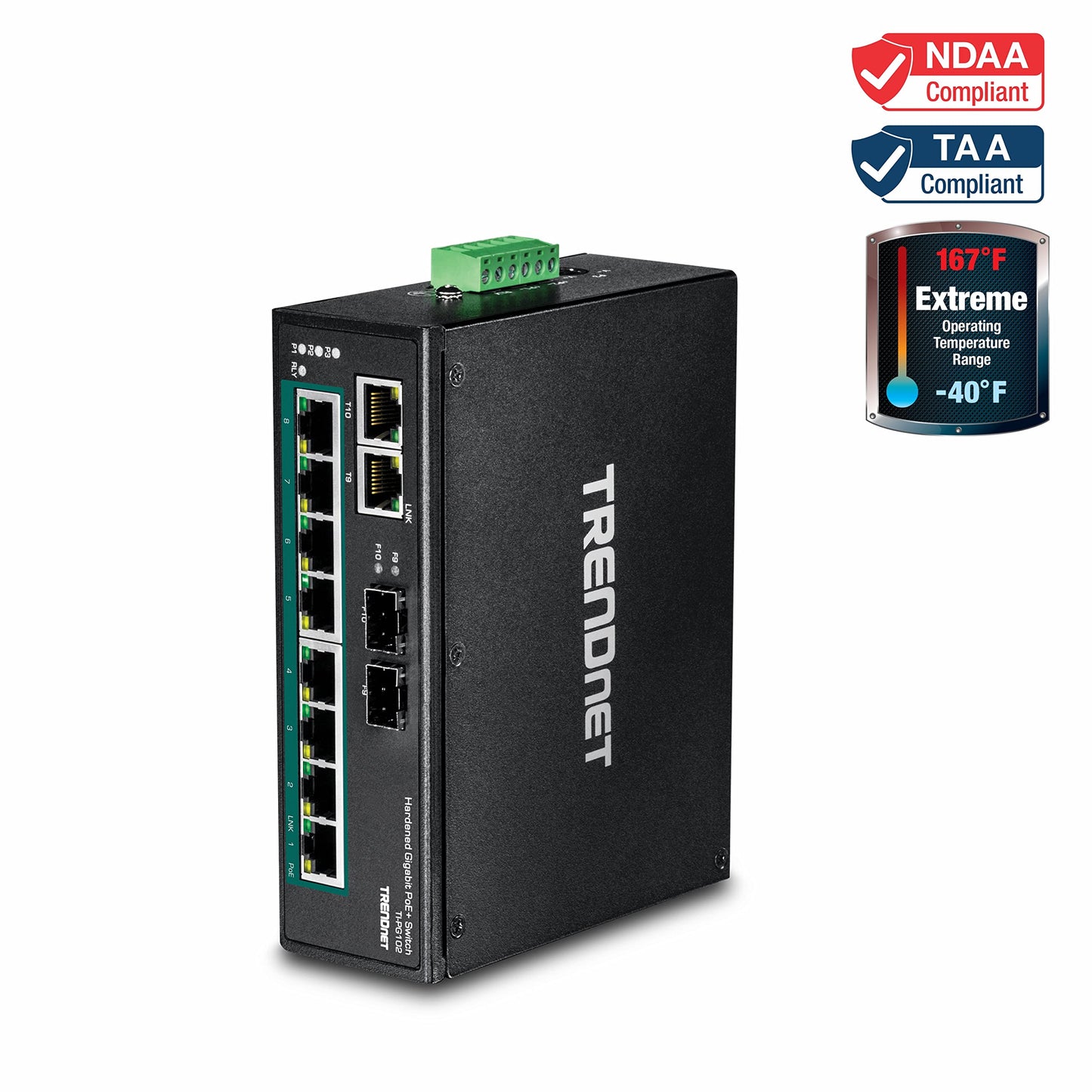 Commutateur Gigabit PoE+ industriel renforcé à 10 ports TRENDnet TI-PG102