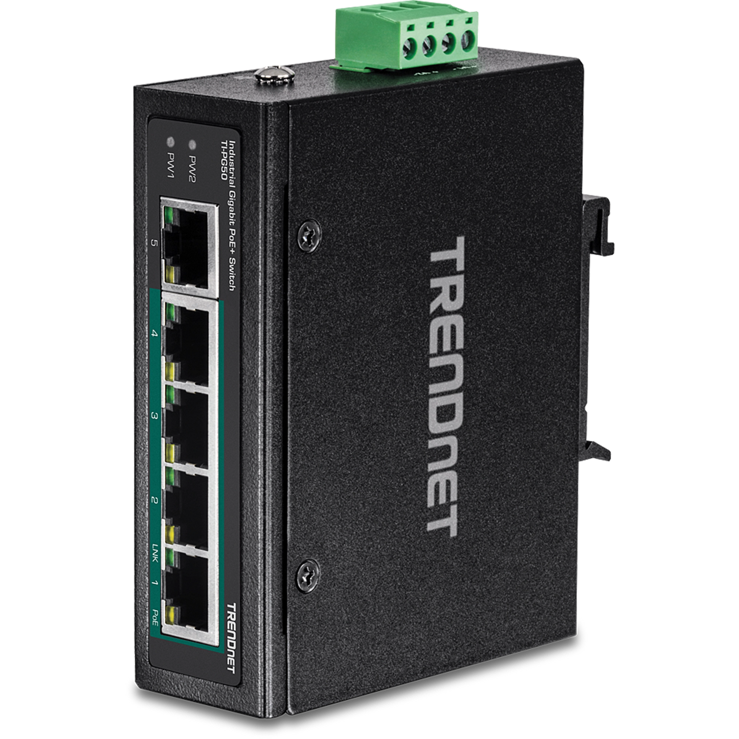 Commutateur industriel Gigabit PoE+ à 5 ports sur rail DIN TRENDnet TI-PG50