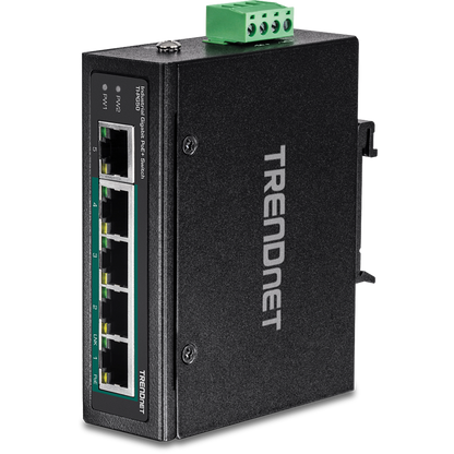Commutateur industriel Gigabit PoE+ à 5 ports sur rail DIN TRENDnet TI-PG50