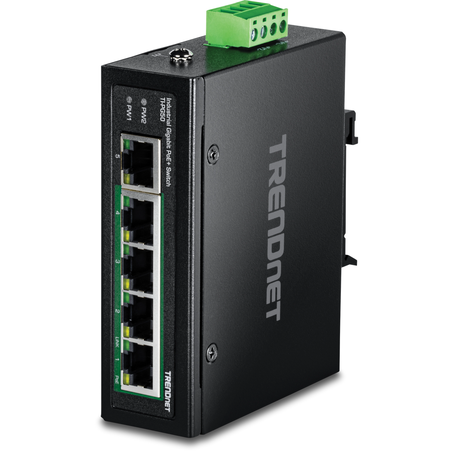 Commutateur industriel Gigabit PoE+ à 5 ports sur rail DIN TRENDnet TI-PG50