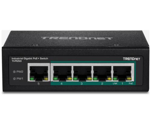 The TRENDnet TI-PG50 is a rugged 5-port industrial switch featuring Gigabit PoE+ support and designed for DIN-rail mounting. With a 120W power budget and wide operating temperature range, it’s purpose-built for demanding networking environments. It also includes a lifetime warranty for long-term peace of mind.