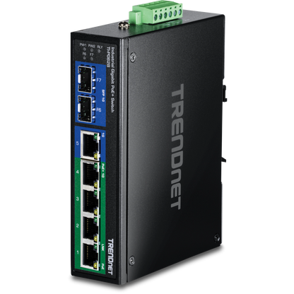 TRENDnet TI-PG62B 6-Port Industrial Gigabit PoE+ Switch with 2 SFP Slots