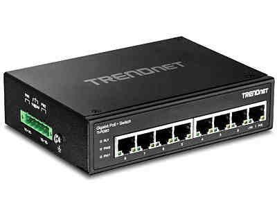 The TRENDnet TI-PG80 is a rugged 8-port industrial-grade Gigabit PoE+ switch designed for high-performance and mission-critical networking environments. Engineered to deliver up to 2000 Mbps data transfer rates, it supports a wide array of Ethernet standards including IEEE 802.3at and 802.3af for Power over Ethernet capabilities. Housed in a compact, hardened enclosure, the switch meets TAA compliance and includes a limited lifetime warranty, making it ideal for industrial or government applications.