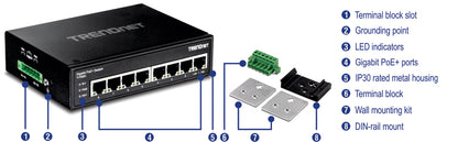 Commutateur industriel Gigabit PoE+ 8 ports TRENDnet TI-PG80