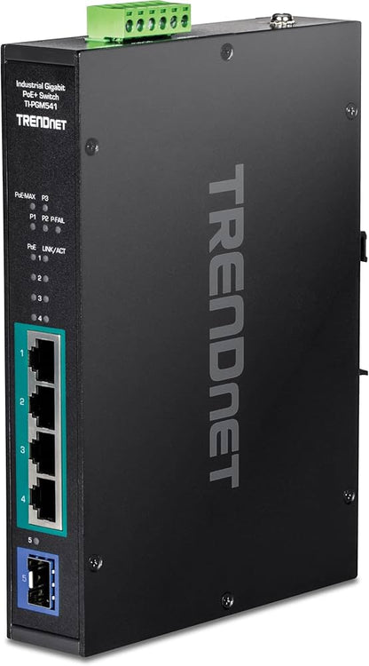 TRENDnet TI-PGM541 5-Port Industrial Gigabit PoE+ DIN-Rail Switch