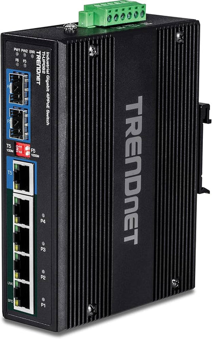 Commutateur rail DIN Gigabit industriel Ultra PoE 6 ports TRENDnet TI-UPG62