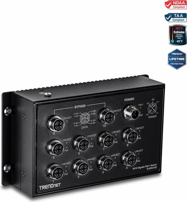 TRENDNET TI-XPG102 10-Port EN 50155 M12 Gigabit PoE+ Switch
