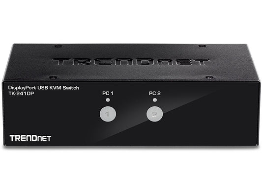 The TRENDnet TK-241DP 2-Port DisplayPort KVM Switch enables seamless control of two computers using a single keyboard, mouse, and monitor setup. With support for ultra-high-definition resolutions up to 4K UHD and an easy plug-and-play interface, this unit is ideal for users who demand high-performance video and efficient desk space management. No driver installation is required, making it a convenient solution for professional and business environments.