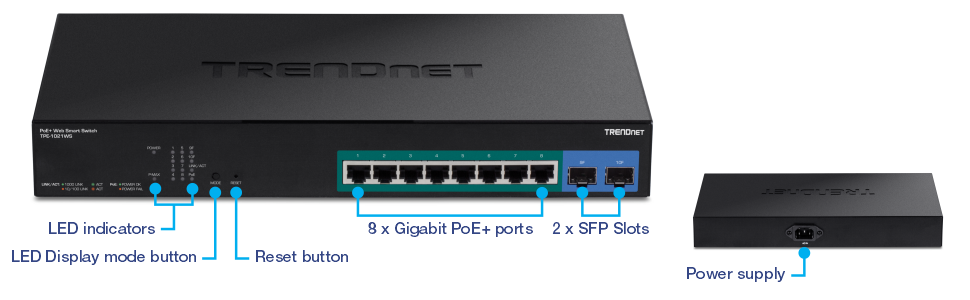 Commutateur Web intelligent PoE+ Gigabit 10 ports TRENDnet TPE-1021WS