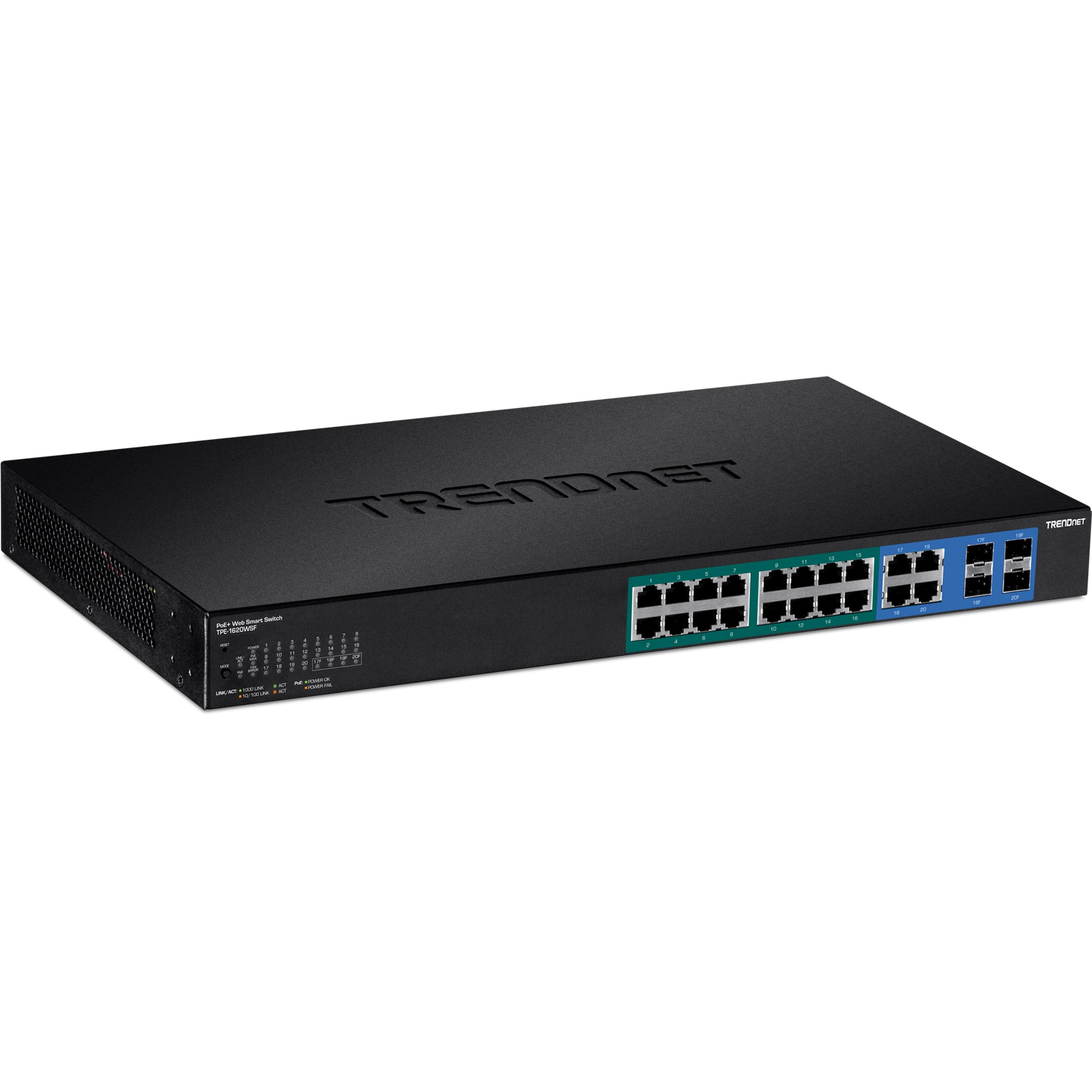 TRENDnet TPE-1620WSF 20-Port Gigabit PoE+ Switch with 2 SFP & 370W Power Supply