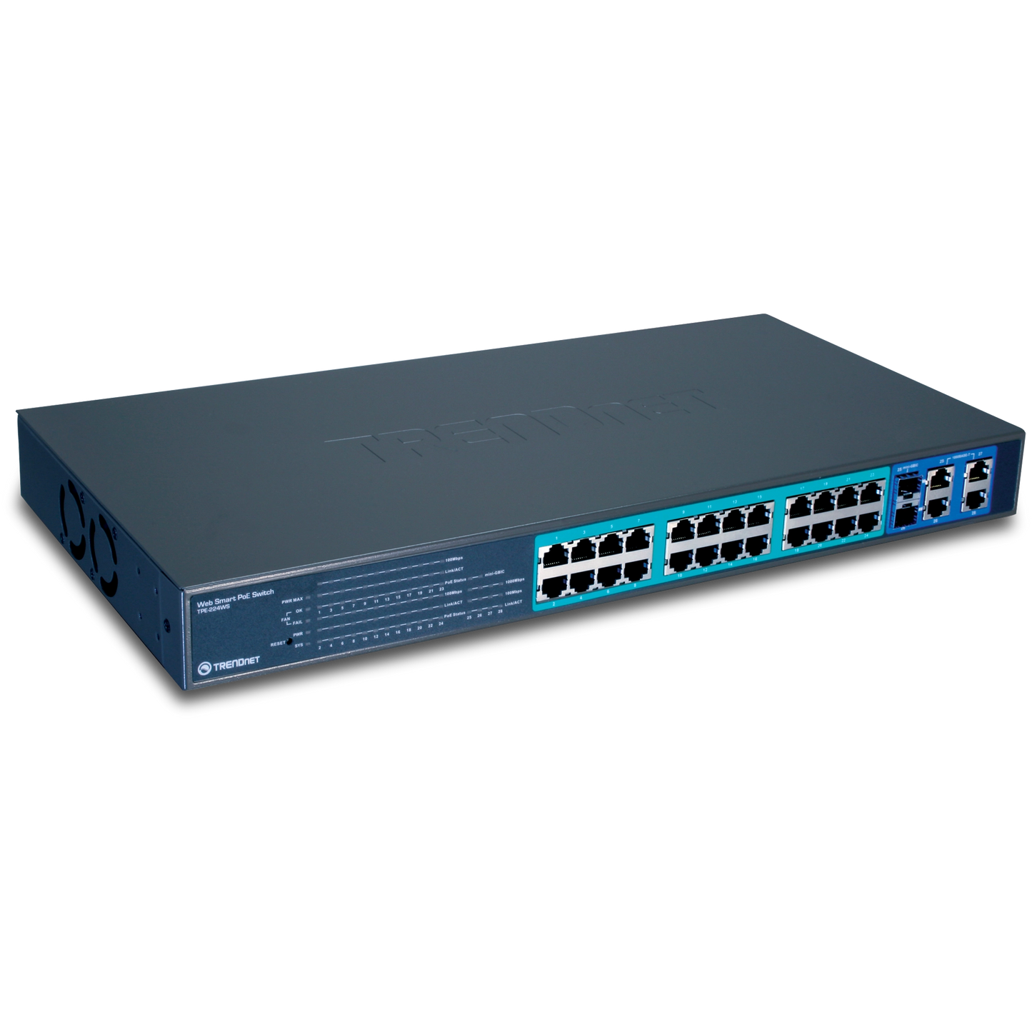 Commutateur PoE 10/100 24 ports TRENDnet TPE-224WS avec Gigabit et Mini-GBIC