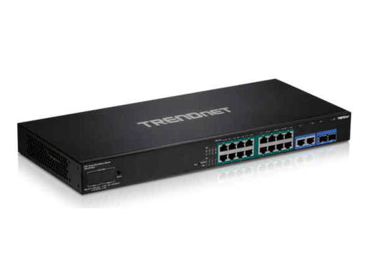 The TRENDnet TPE-3018LS is a powerful 18-Port Gigabit PoE+ Smart Surveillance Switch engineered for professional PoE+ surveillance network deployments. Featuring 16 Gigabit PoE+ ports and robust 2000 Mbps data throughput, it supports high-bandwidth applications and efficient power distribution with a total PoE budget of 220W. Designed with surveillance-specific smart features, this rack-mountable switch is ideal for expanding PoE-enabled networks quickly and reliably.