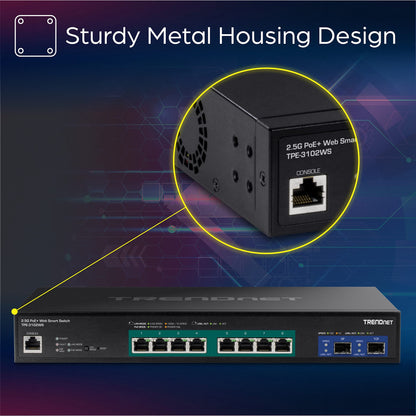 TRENDnet TPE-3102WS 10-Port 2.5G Smart PoE+ Switch w/ 10G SFP+ Slots