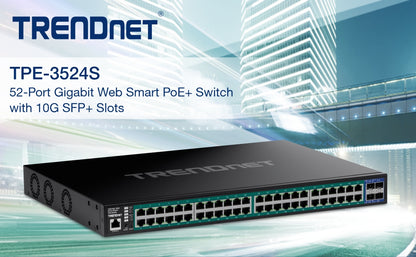 TRENDnet TPE-3524S 52-Port Gigabit PoE+ Switch with 10G SFP+