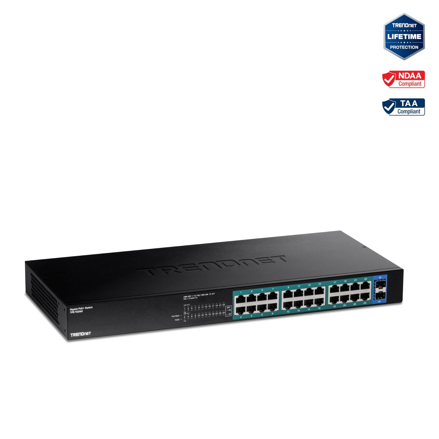 TRENDnet TPE-TG262 26-Port Gigabit PoE+ Switch, 380W, SFP, TAA