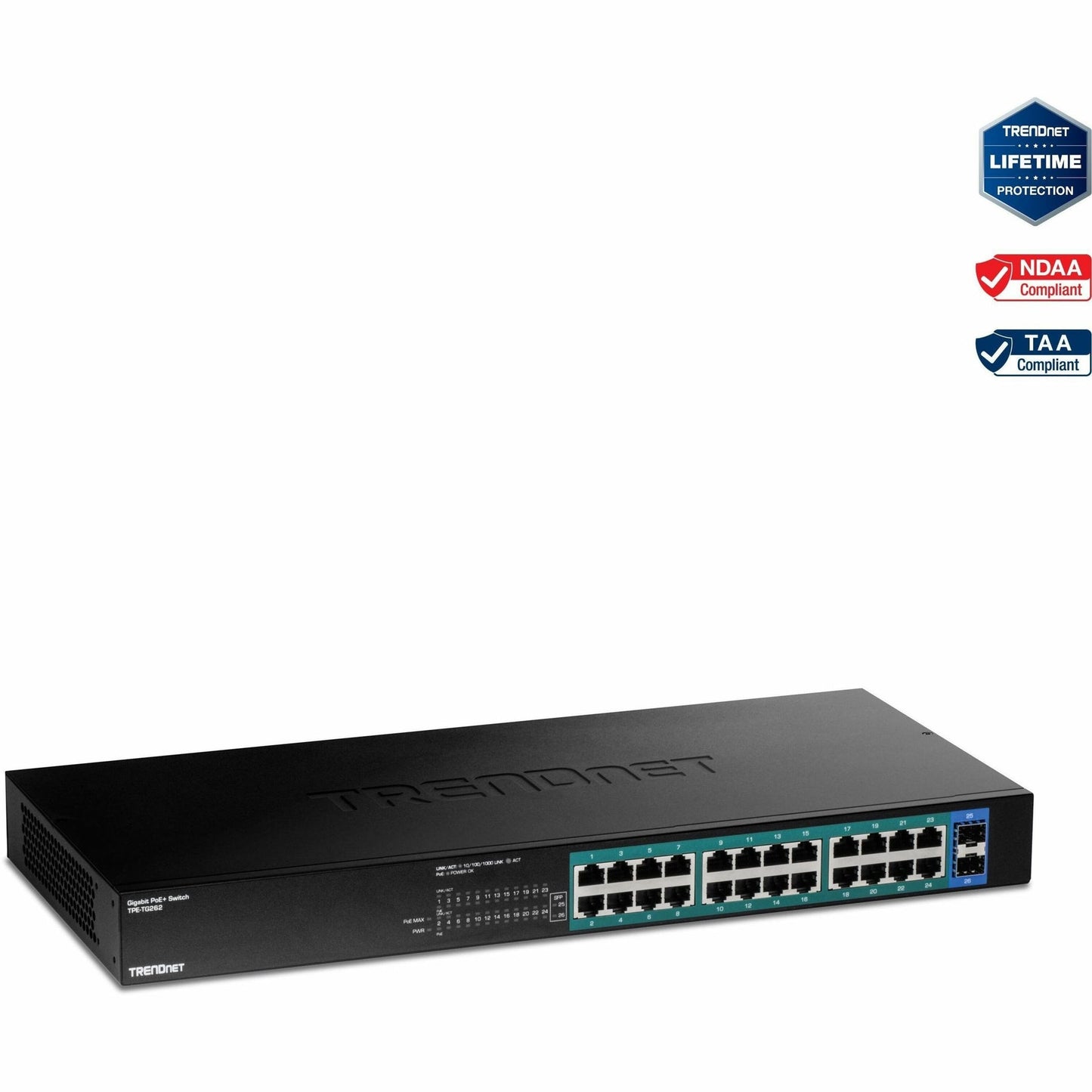TRENDnet TPE-TG262 26-Port Gigabit PoE+ Switch, 380W, SFP, TAA
