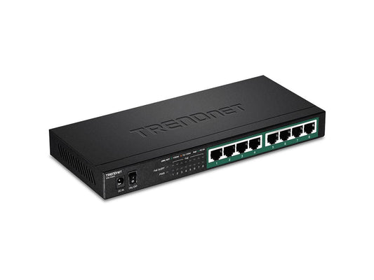 The TRENDnet TPE-TG83 is an 8-Port Gigabit PoE+ switch delivering up to 65W of total PoE+ power, ideal for small office or surveillance deployments. Supporting data transfer speeds of up to 16 Gbps and powered by a compact external adapter, this switch ensures efficient power and network connectivity across all ports. Rugged, reliable, and backed by a lifetime warranty, it is engineered for high-demand environments requiring network speed and power delivery in one compact solution.
