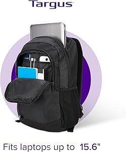 Sac à dos de sport TARGUS 15,6 pouces, noir, compatible avec les ordinateurs portables jusqu'à 16 pouces