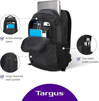 Sac à dos de sport TARGUS 15,6 pouces, noir, compatible avec les ordinateurs portables jusqu'à 16 pouces