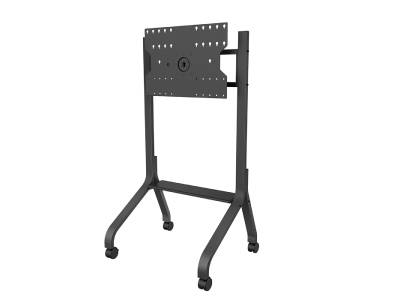 This BENQ Rotating Trolley offers stability and mobility for select CP Series displays, featuring a VESA-compatible design (up to 600x400), wide rotation range, and solid construction. Designed with steel, plastic, and E1-V313 components, it supports screens from 43 to 65 inches and up to 45 kg (98 lbs). It includes features like 90-degree rotation, a compact base for maneuverability, and integrated floor locks for secure stationary placement.