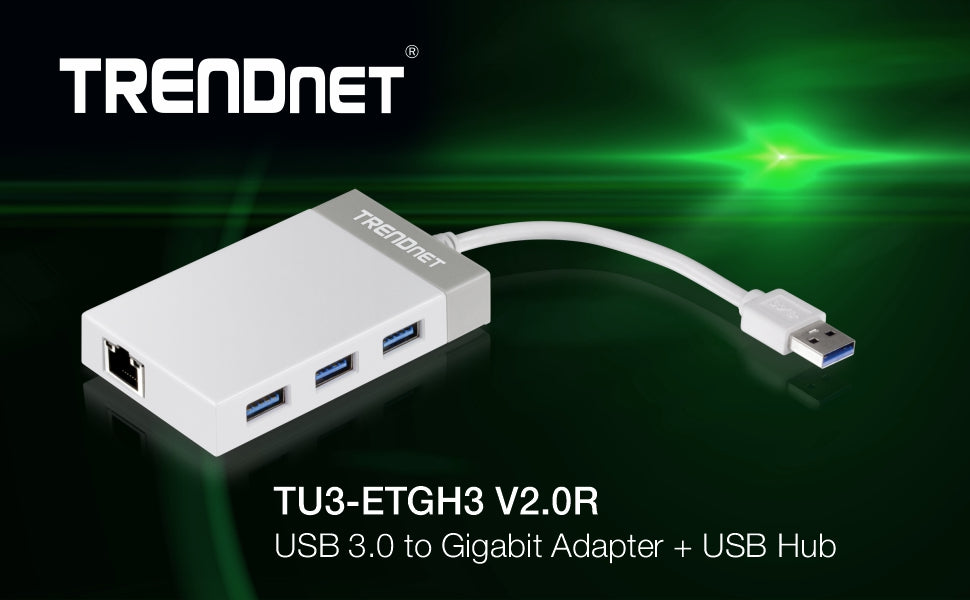 Adaptateur USB 3.0 vers Gigabit Ethernet TRENDnet TU3-ETGH3 + concentrateur USB