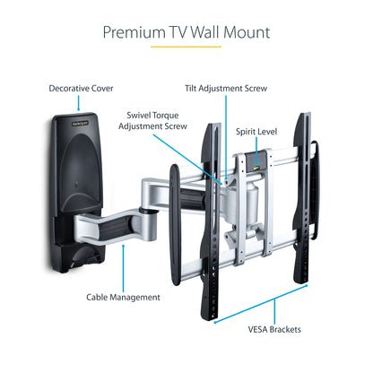 Support mural articulé StarTech pour téléviseur, VESA 26-65 pouces, 44 kg, montage en angle