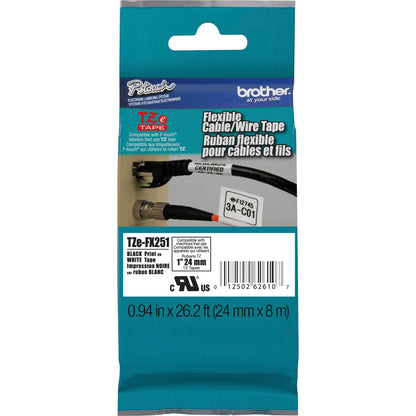Ruban d'étiquettes flexible bleu Brother TZe-FX551 24 mm, encre noire