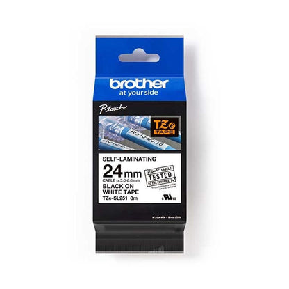 Ruban d'étiquettes auto-plastifié noir sur blanc Brother TZESL251, 24 mm x 8 m