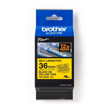 Ruban d'étiquettes auto-plastifiant Brother TZeSL661 36 mm noir sur jaune
