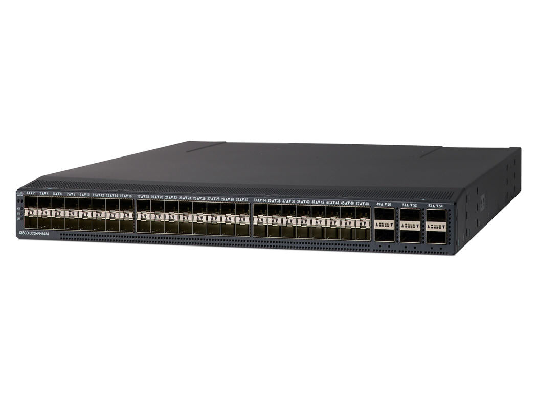 The Cisco UCS Fabric Interconnect 6454 is a high-performance, 54-port managed switch designed for modern data center and enterprise networking environments. Combining 100GbE capabilities with advanced management features, it provides significant scalability and versatility for unified networking and storage. With a 1U rack-mountable design, the UCS-FI-6454-U is purpose-built for dense deployments requiring top-tier throughput and fabric integration.