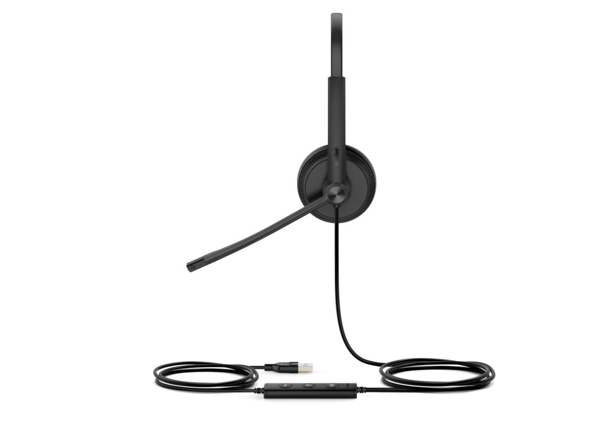 The YEALINK UH34 Dual UC is a professional USB-wired headset designed for Unified Communications applications. Featuring dual-ear (binaural) coverage, supra-aural fit, and leather ear cushions, it ensures comfort during prolonged usage. Equipped with a noise-canceling microphone and USB-A 2.0 interface, it's built for clear voice transmission and reliable daily performance.