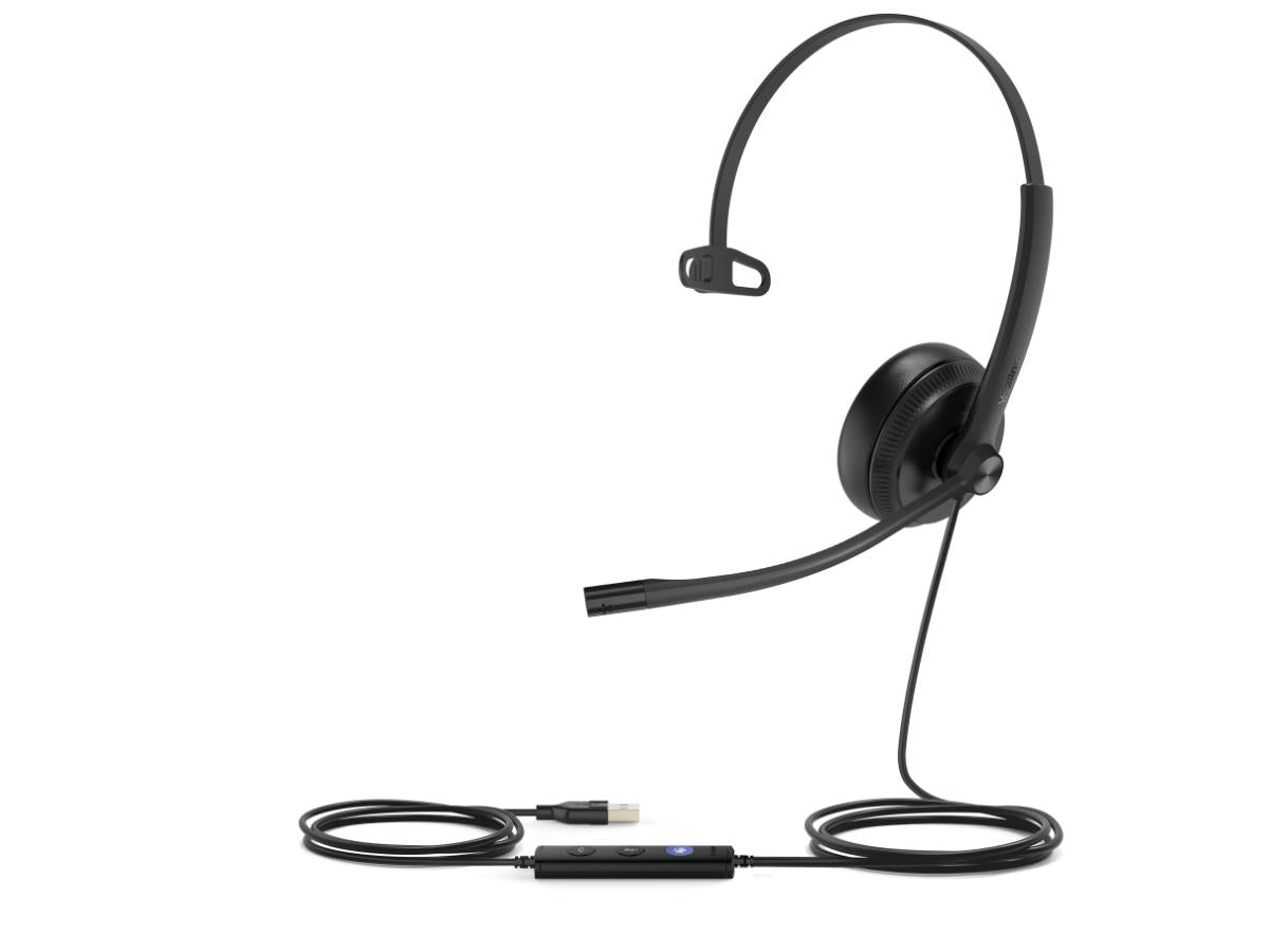 Microsoft Certified and optimized for Teams, the YEALINK UH34 Mono Teams is a USB-wired mono headset designed for seamless integration with your work environment. It features a single-ear, supra-aural design with comfortable leather ear cushions, a noise-canceling microphone, and an in-line controller that includes a dedicated Microsoft Teams button.