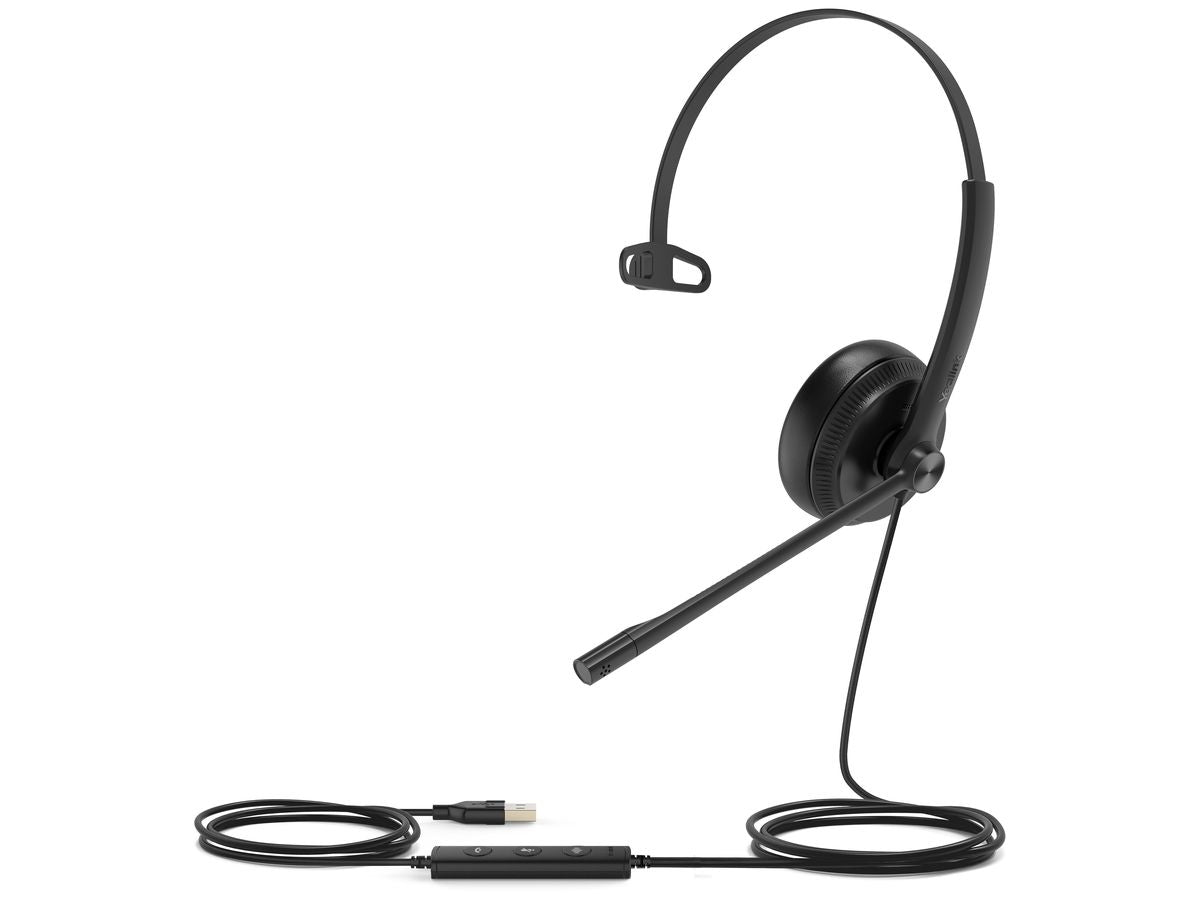 The Yealink UH34 Mono UC is a professional USB-wired monaural headset optimized for Unified Communications. Featuring a noise-canceling unidirectional microphone, USB-A 2.0 interface, and lightweight design at just 88 g, it provides all-day comfort. On-ear leather ear cushions and in-line controls make it ideal for enterprise environments.