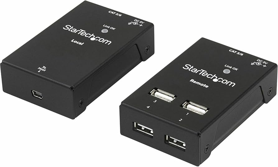 StarTech USB2004EXTV 4-Port USB 2.0 Extender over Cat5/6 (130ft, Compact Design)