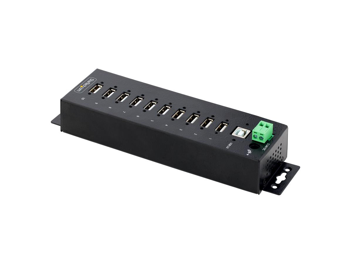 10-Port Industrial USB 2.0 Hub, Rugged USB Hub w/ESD Level 4 Protection, DIN/Wall/Desk Mountable USB-A Hub, USB Port Expander w/Locking Ports