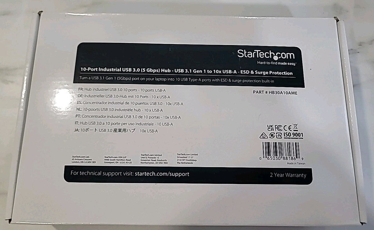 Hub USB 2.0 industriel StarTech 10 ports avec protection ESD et options de montage