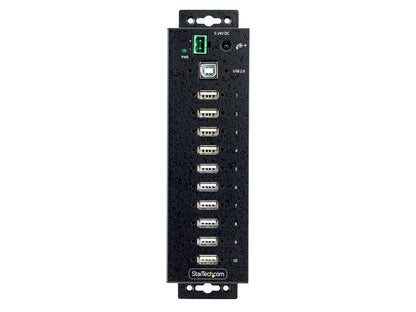 10-Port Industrial USB 2.0 Hub, Rugged USB Hub w/ESD Level 4 Protection, DIN/Wall/Desk Mountable USB-A Hub, USB Port Expander w/Locking Ports