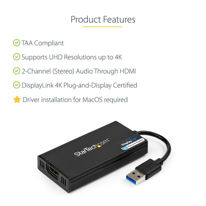 Adaptateur StarTech USB 3.0 vers DisplayPort - 4K, conforme TAA, Windows uniquement