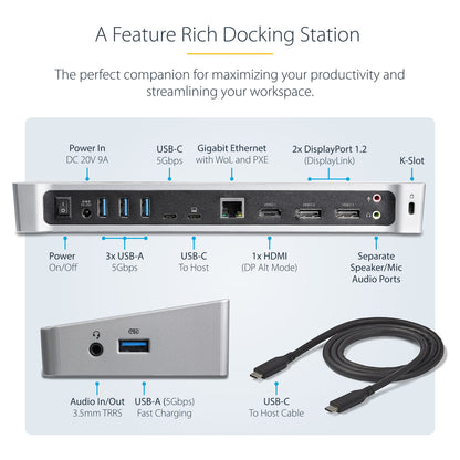 Station d'accueil USB 3.0 STARTECH USB3DOCKH2DP pour trois écrans