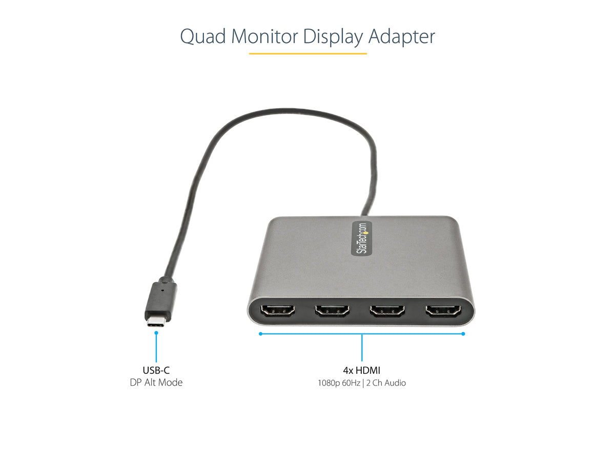 USB C to Quad HDMI Adapter, USB-C to 4x HDMI Monitor Converter for Windows (no support for macOS/ChromeOS/Linux) - TAA