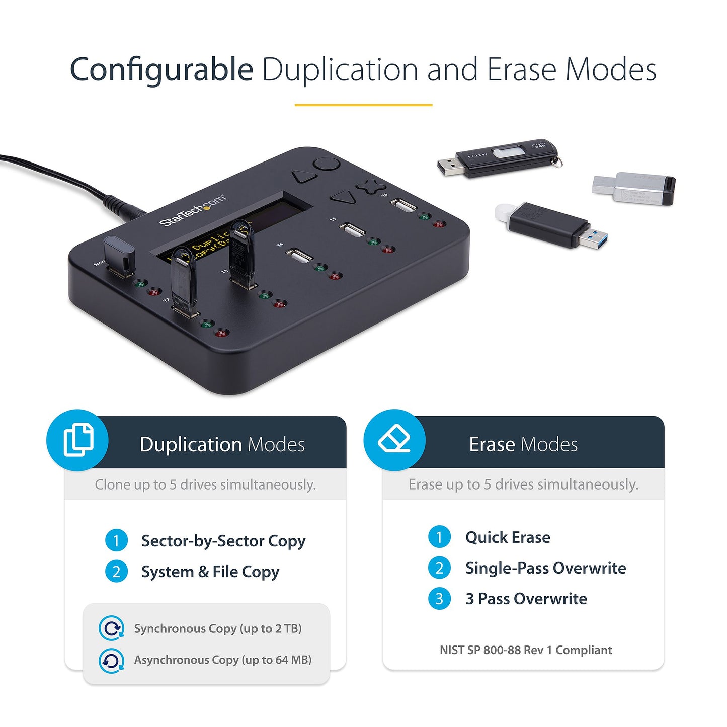 Duplicateur et effaceur de clé USB 1:5 StarTech USBDUP15