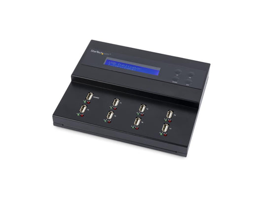 The StarTech USBDUPE17 is a 1-to-7 standalone USB flash drive duplicator and eraser, designed for fast and secure bulk duplication or secure wipe operations. Supporting USB 3.0/2.0 flash drives, it delivers transfer speeds up to 1.5 GB/min and erases with DoD/NIST-compliant methods. With a durable steel build and LCD interface, this device is ideal for IT professionals needing dependable media cloning and sanitization.