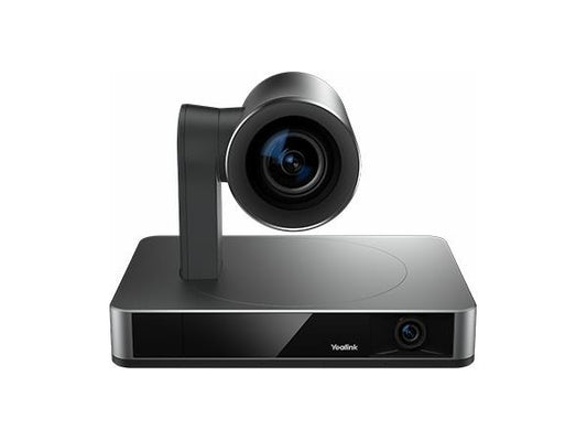 The Yealink UVC86 is a high-performance 4K dual-eye camera designed for professional-grade video conferencing. It includes a VCR20 remote control, USB and CAT5e cables, power adapter, and wall mount bracket. This black version also comes with a 2-year hardware warranty, making it a reliable choice for modern meeting spaces.