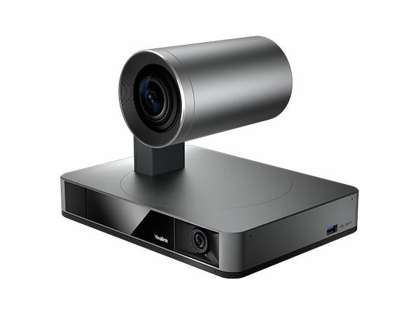The Yealink UVC86 is a high-performance 4K dual-eye camera designed for professional-grade video conferencing. It includes a VCR20 remote control, USB and CAT5e cables, power adapter, and wall mount bracket. This black version also comes with a 2-year hardware warranty, making it a reliable choice for modern meeting spaces.