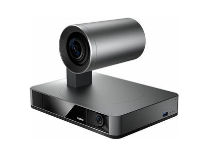 The Yealink UVC86 is a high-performance 4K dual-eye camera designed for professional-grade video conferencing. It includes a VCR20 remote control, USB and CAT5e cables, power adapter, and wall mount bracket. This black version also comes with a 2-year hardware warranty, making it a reliable choice for modern meeting spaces.