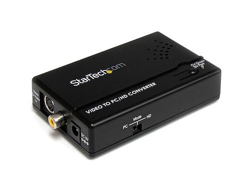 Convert and Scale a Composite or S-Video Signal to Work with a VGA Display - video converter - composite to vga - s-video to vga - rca to vga - scan converter. This compact, wired device supports HD signals up to 1080p and PC resolutions up to 1600x1200, delivering flexible compatibility for legacy AV equipment and modern displays.