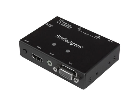 Easily share a VGA display between HDMI and VGA sources using the StarTech VS221HD2VGA converter switch. This dual-input device allows seamless switching with priority selection, supporting resolutions from both VGA and HDMI inputs to a VGA output without the need for separate adapters. Designed for professional A/V setups, conference rooms, and classrooms, it simplifies interface management while reducing clutter and cost.