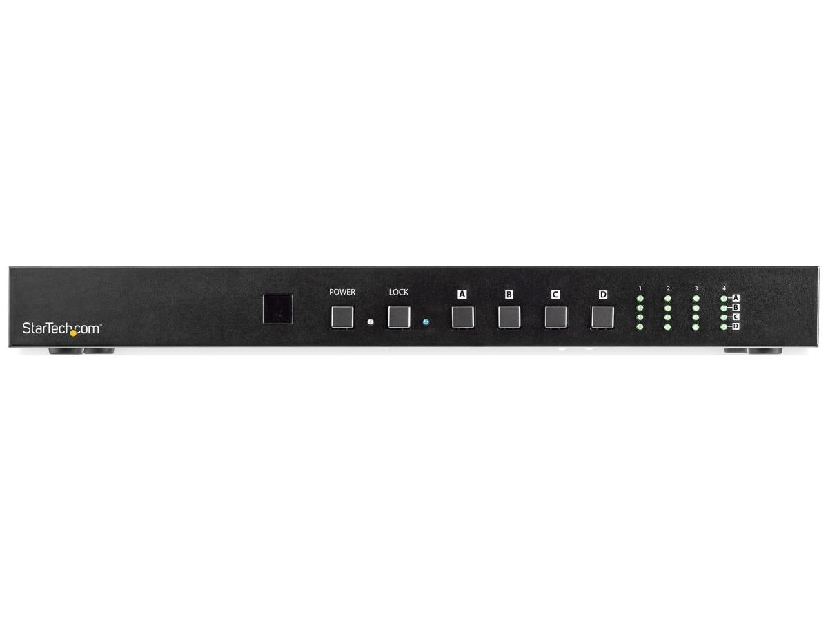 Share and switch four distinct HDMI AV signals between four separate displays in a matrix configuration. WebGUI enables users to control the 4x4 HDMI Matrix Switch remotely. Enjoy astonishing picture quality with support for resolutions up to 4K 60Hz.