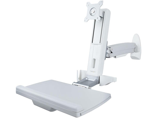 Wall Mount Workstation, Full Motion Sit Stand Desk w/ Height Adjustable VESA Monitor Arm &amp; Keyboard Tray, Ergonomic Wall Mounted Computer Workstation